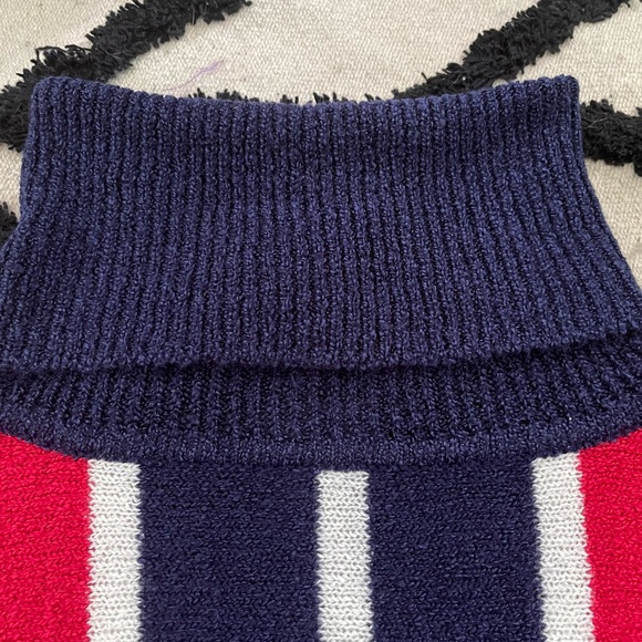Vintage Sweater Striped Turtleneck Cowl Neck L Red White Blue - Picture 7 of 16